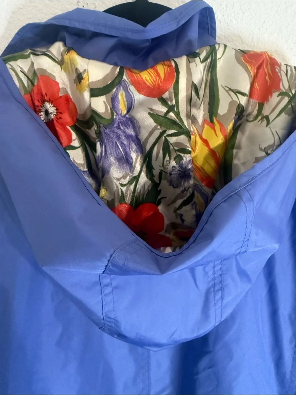 Dennis Basso Blue Floral Lined Anorak Rain Jacket Plus Size 2X